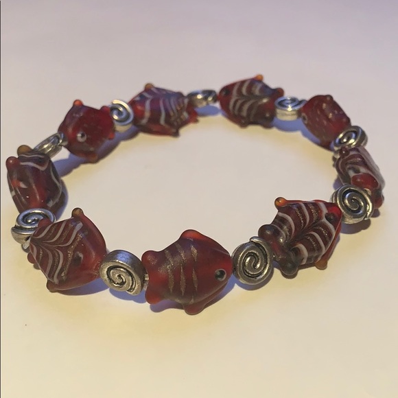 Fish Bracelet, Handmade, Fish, Red fish, Beads - Picture 4 of 5